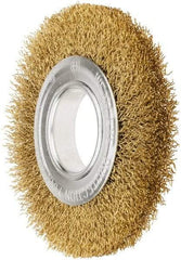 Value Collection - 6" OD, 1/4" Arbor Hole, Crimped Brass Wheel Brush - 7/8" Face Width, 1-1/8" Trim Length, 0.02" Filament Diam, 6,000 RPM - Exact Tool & Supply