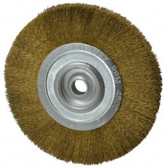Value Collection - 8" OD, 3/4" Arbor Hole, Crimped Brass Wheel Brush - 1/2" Face Width, 1-3/4" Trim Length, 0.008" Filament Diam, 4,500 RPM - Exact Tool & Supply