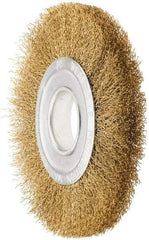 Value Collection - 8" OD, 1/4" Arbor Hole, Crimped Brass Wheel Brush - 1" Face Width, 1-3/4" Trim Length, 0.02" Filament Diam, 4,500 RPM - Exact Tool & Supply