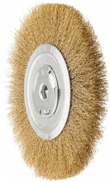 Value Collection - 8" OD, 1/4" Arbor Hole, Crimped Brass Wheel Brush - 1/2" Face Width, 1-3/4" Trim Length, 0.012" Filament Diam, 4,500 RPM - Exact Tool & Supply