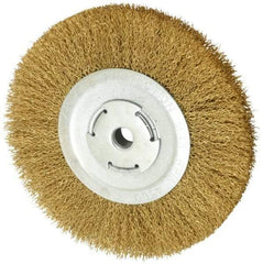 Value Collection - 8" OD, 5/8" Arbor Hole, Crimped Brass Wheel Brush - 1/2" Face Width, 1-3/4" Trim Length, 0.02" Filament Diam, 4,500 RPM - Exact Tool & Supply