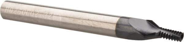Carmex - #10-32, #12-32, #8-32 UNC, UNEF, UNF, 0.126" Cutting Diam, 3 Flute, Solid Carbide Helical Flute Thread Mill - Internal Thread, 0.27" LOC, 2-1/2" OAL, 1/4" Shank Diam - Exact Tool & Supply