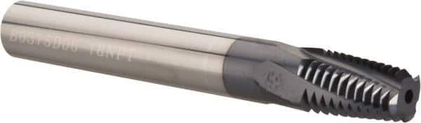 Carmex - 1/4-18 to 3/8-18 NPT, 3/8" Cutting Diam, 4 Flute, Solid Carbide Helical Flute Thread Mill - Internal/External Thread, 0.64" LOC, 3" OAL, 3/8" Shank Diam - Exact Tool & Supply