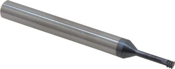 Carmex - M4x0.70 Metric Coarse, 0.122" Cutting Diam, 3 Flute, Solid Carbide Helical Flute Thread Mill - Internal Thread, 0.49" LOC, 2-1/2" OAL, 1/4" Shank Diam - Exact Tool & Supply