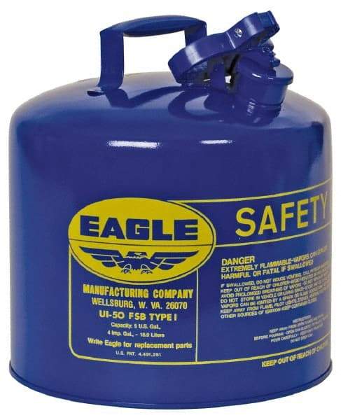 Eagle - 5 Gal Galvanized Steel Type I Safety Can - 13-1/2" High x 12-1/2" Diam, Blue - Exact Tool & Supply