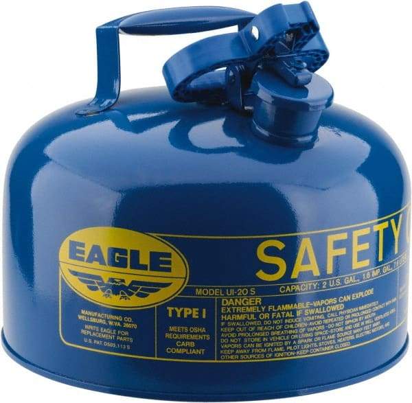 Eagle - 2 Gal Galvanized Steel Type I Safety Can - 9-1/2" High x 11-1/4" Diam, Blue - Exact Tool & Supply