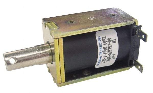 Guardian Electric - 0.26 Amp, 0.05 to 1 Inch Stroke, Pull Force, Box Frame Electrical Solenoid - 24 VDC Volt, Quick Connect, 1.84 Inch Long - Exact Tool & Supply