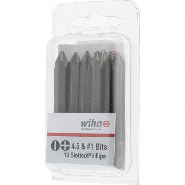 Wiha - 1/4" Drive, #1 Reversible Phillips/Slotted Screwdriver Bit - 2-3/8" OAL - Exact Tool & Supply