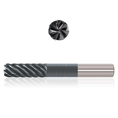 5/8″ Dia. × 5/8″ Shank × 1″ DOC × 4″ OAL, Sistral, 7 Flute, Variable Helix, Straight, External, Square, Solid End Mill - Exact Tool & Supply