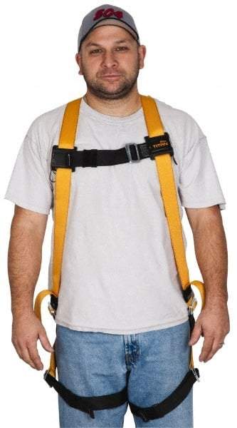 Miller - 400 Lb Capacity, Size Universal, Full Body Construction Safety Harness - Polyester, Mating Leg Strap, Mating Chest Strap, Yellow/Black - Exact Tool & Supply