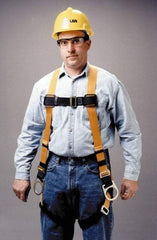 Miller - 400 Lb Capacity, Size Universal, Full Body Construction Safety Harness - Polyester, Side D-Ring, Mating Leg Strap, Mating Chest Strap, Yellow/Black - Exact Tool & Supply