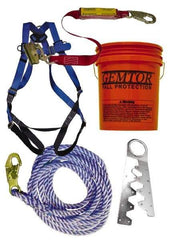 Gemtor - Universal Size, 300 Lb. Capacity, Polyester Roofer Fall Protection Kit - Back D Ring, 3 Ft. Lanyard Long, Single Use Anchor, Blue, Black and Yellow - Exact Tool & Supply