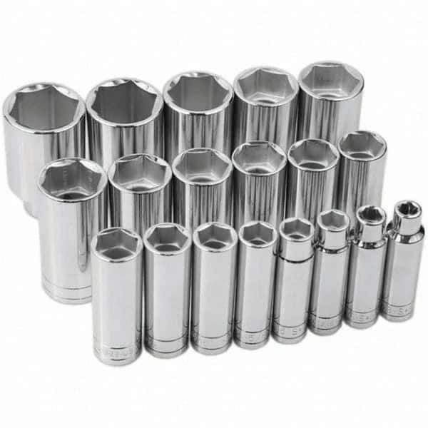 SK - 1/2" Drive Deep Socket Set - 3/8 to 1-1/2", Inch Measurement Standard - Exact Tool & Supply