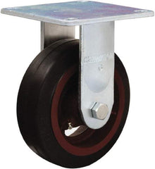 Hamilton - 6" Diam x 2" Wide x 7-1/2" OAH Top Plate Mount Rigid Caster - Rubber Mold on Cast Iron, 410 Lb Capacity, Straight Roller Bearing, 5 x 5-1/2" Plate - Exact Tool & Supply