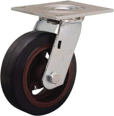Hamilton - 6" Diam x 2" Wide x 7-1/2" OAH Top Plate Mount Swivel Caster - Rubber Mold on Cast Iron, 410 Lb Capacity, Straight Roller Bearing, 5 x 5-1/2" Plate - Exact Tool & Supply