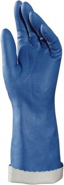 MAPA Professional - Size S (7), 14" Long, 13 mil Thick, Supported, Neoprene Chemical Resistant Gloves - Textured Finish, Cotton Lined, Gauntlet Cuff, Blue, FDA Approved - Exact Tool & Supply