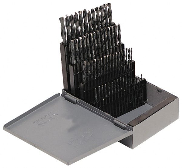Hertel - 0.04 to 0.228", 135° Point, Bright Finish, Cobalt Screw Machine Length Drill Bit Set - Exact Tool & Supply