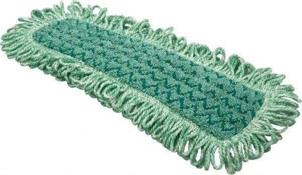Rubbermaid - 20.7" Long x 5.7" Wide Microfiber Dust Mop Pad - Hook & Loop, Green, Fringed Head - Exact Tool & Supply