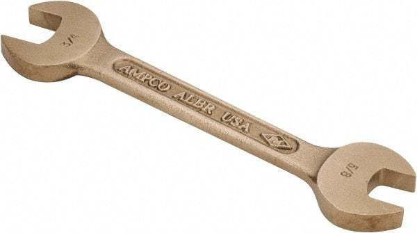 Ampco - 5/8" x 3/4" Nonsparking Open End Wrench - 6-7/8" OAL, Double End, Plain Finish, 15° Head Angle - Exact Tool & Supply