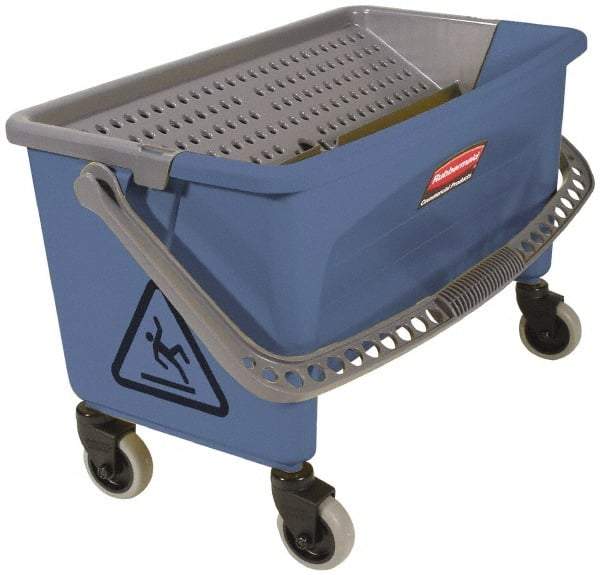 Rubbermaid - 40 Qt Plastic Bucket & Wringer - 14.7" Long x 16.2" High x 26.2" Wide, Blue - Exact Tool & Supply
