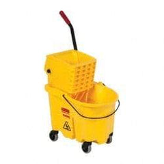 Rubbermaid - 26 Qt Plastic Bucket & Wringer - 18-5/8" Long x 16-3/4" High x 15-5/8" Wide, Yellow - Exact Tool & Supply