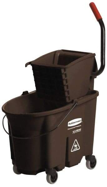 Rubbermaid - 35 Qt Plastic Bucket & Wringer - 20-1/8" Long x 36-1/2" High x 15-3/4" Wide, Brown - Exact Tool & Supply