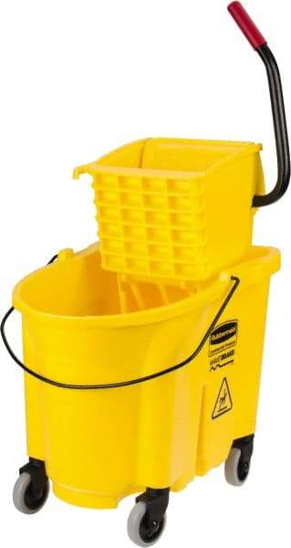 Rubbermaid - 35 Qt Plastic Bucket & Wringer - 20.1" Long x 17.4" High x 15.7" Wide, Yellow - Exact Tool & Supply