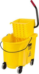 Rubbermaid - 35 Qt Plastic Bucket & Wringer - 20.1" Long x 17.4" High x 15.7" Wide, Yellow - Exact Tool & Supply