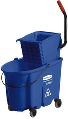 Rubbermaid - 35 Qt Plastic Bucket & Wringer - 20-1/8" Long x 36-1/2" High x 15-3/4" Wide, Blue - Exact Tool & Supply