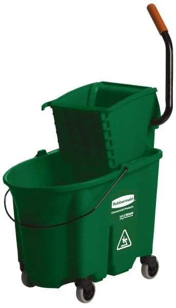 Rubbermaid - 35 Qt Plastic Bucket & Wringer - 20-1/8" Long x 36-1/2" High x 15-3/4" Wide, Green - Exact Tool & Supply