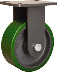 Hamilton - 8" Diam x 3" Wide x 10-1/2" OAH Top Plate Mount Rigid Caster - Polyurethane Mold onto Cast Iron Center, 2,500 Lb Capacity, Sealed Precision Ball Bearing, 5-1/4 x 7-1/4" Plate - Exact Tool & Supply