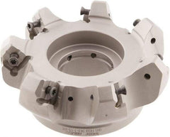Iscar - 4" Cut Diam, 1-1/2" Arbor Hole, 0.276" Max Depth of Cut, 45° Indexable Chamfer & Angle Face Mill - 7 Inserts, S845 SX.U 16.. Insert, Right Hand Cut, 7 Flutes, Through Coolant, Series Helido - Exact Tool & Supply