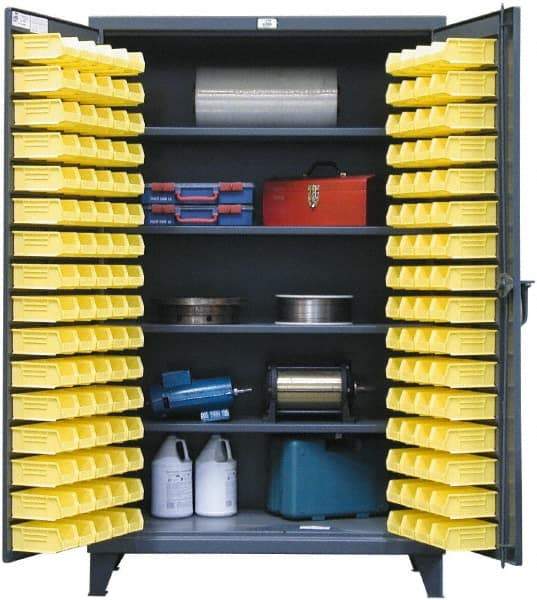 Strong Hold - 4 Shelf 144 Bin Storage Cabinet - Steel, 48" Wide x 24" Deep x 72" High, Dark Gray - Exact Tool & Supply