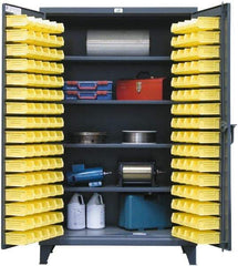 Strong Hold - 4 Shelf 144 Bin Storage Cabinet - Steel, 48" Wide x 24" Deep x 72" High, Dark Gray - Exact Tool & Supply