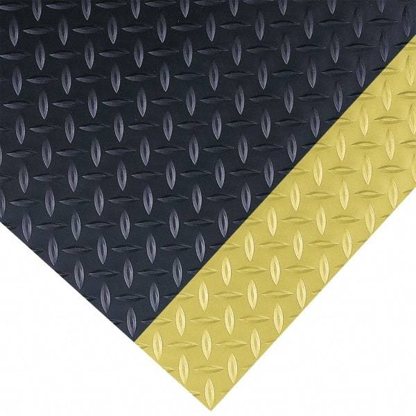 Wearwell - 75 Ft. Long x 3 Ft. Wide x 1/4 Inch Thick, Vinyl, Diamond Plate Surface Switchboard Matting - 30,000 V Max Dielectric Strength, 17,000 V Max Recommended Use, Black with Yellow Borders - Exact Tool & Supply