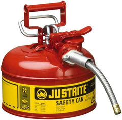 Justrite - 1 Gal Galvanized Steel Type II Safety Can - 10-1/2" High x 9-1/2" Diam, Red with Yellow - Exact Tool & Supply