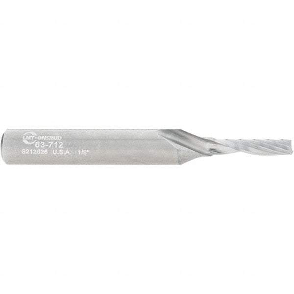 Onsrud - 1/8" Cutting Diam x 1/2" Length of Cut, 1 Flute, Upcut Spiral Router Bit - Uncoated, Right Hand Cut, Solid Carbide, 2" OAL x 1/4" Shank Diam, Single Edge, 21° Helix Angle - Exact Tool & Supply