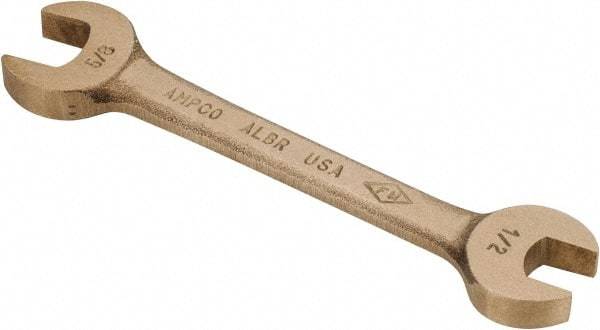 Ampco - 1/2" x 5/8" Nonsparking Open End Wrench - 5-3/4" OAL, Double End, Plain Finish, 15° Head Angle - Exact Tool & Supply