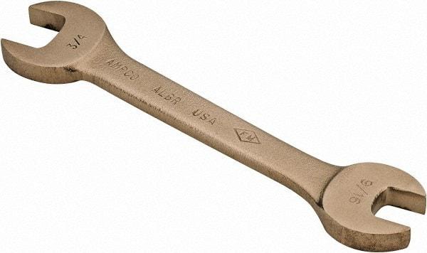 Ampco - 9/16" x 3/4" Nonsparking Open End Wrench - 6-1/2" OAL, Double End, Plain Finish, 15° Head Angle - Exact Tool & Supply