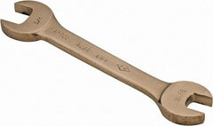 Ampco - 9/16" x 3/4" Nonsparking Open End Wrench - 6-1/2" OAL, Double End, Plain Finish, 15° Head Angle - Exact Tool & Supply