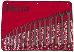 Proto - 14 Piece, 3/8" to 1-1/4", 12 Point Combination Wrench Set - Inch Measurement Standard, Black Oxide Finish, Comes in Nylon Roll - Exact Tool & Supply