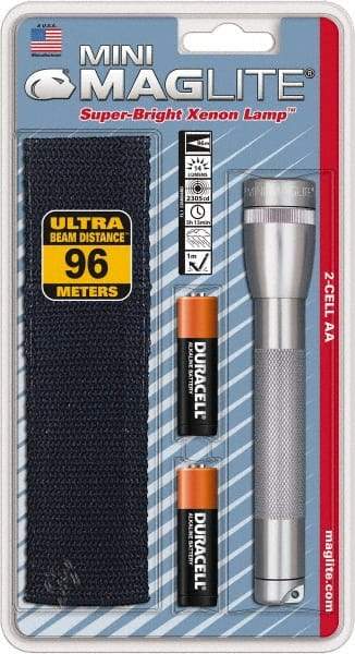 Mag-Lite - Krypton Bulb, 14 Lumens, Mini Flashlight - Gray Aluminum Body, 2 AA Alkaline Batteries Included - Exact Tool & Supply