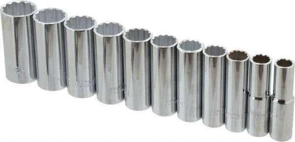 Proto - 11 Piece 1/2" Drive Deep Well Socket Set - 12 Points, 1/2" to 1-1/8" Range, Inch Measurement Standard - Exact Tool & Supply