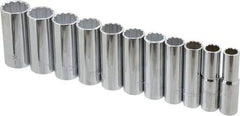 Proto - 11 Piece 1/2" Drive Deep Well Socket Set - 12 Points, 1/2" to 1-1/8" Range, Inch Measurement Standard - Exact Tool & Supply