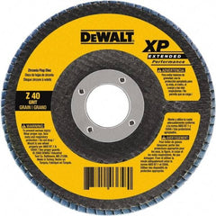 DeWALT - 40 Grit, 5" Disc Diam, 5/8-11 Center Hole, Type 27 Zirconia Alumina Flap Disc - 12,200 Max RPM, Cloth Backing, Arbor Attaching System, Coated - Exact Tool & Supply