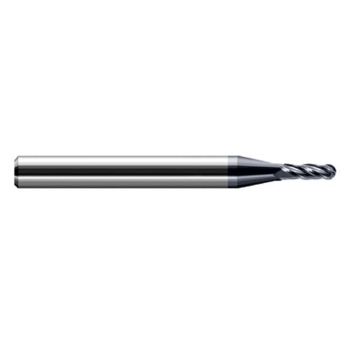 ‎0.039″ Dia. × 1/8″ Shank × 0.117″ DOC × 1-1/2″ OAL, Carbide AlTiN, Stub|Standard , 4 Flute, Ballnose End Mill - Exact Tool & Supply
