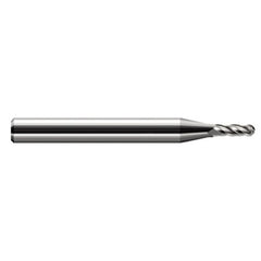 ‎0.014″ Dia. × 1/8″ Shank × 0.042″ DOC × 1-1/2″ OAL, Carbide Uncoated, Stub|Standard , 4 Flute, Ballnose End Mill - Exact Tool & Supply