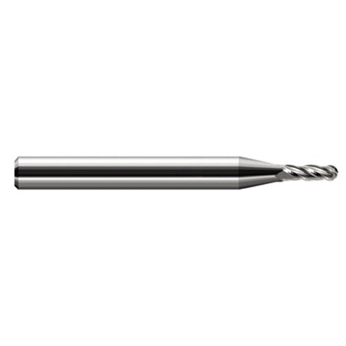 ‎0.045″ Dia. × 1/8″ Shank × 0.135″ DOC × 1-1/2″ OAL, Carbide Uncoated, Stub|Standard , 4 Flute, Ballnose End Mill - Exact Tool & Supply