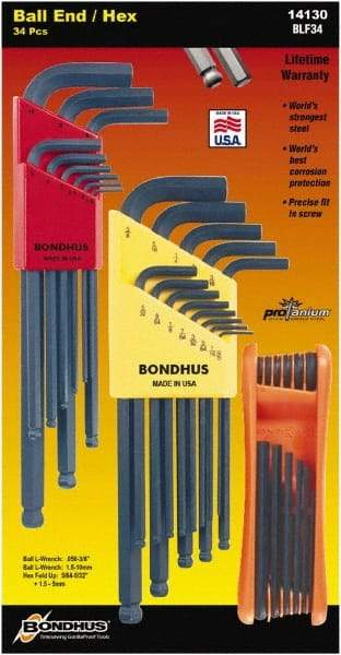 Bondhus - Hex Key Sets - MP.050-3/8/1.5-1MM TRIPLE PK L-WRNCHS ST - Exact Tool & Supply