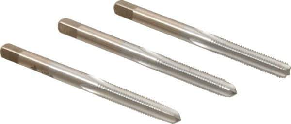 Made in USA - #10-32 UNF, 4 Flute, Bottoming, Plug & Taper, Chrome Finish, High Speed Steel Tap Set - Right Hand Cut, 2-3/8" OAL, 7/8" Thread Length, 2B/3B Class of Fit - Exact Tool & Supply